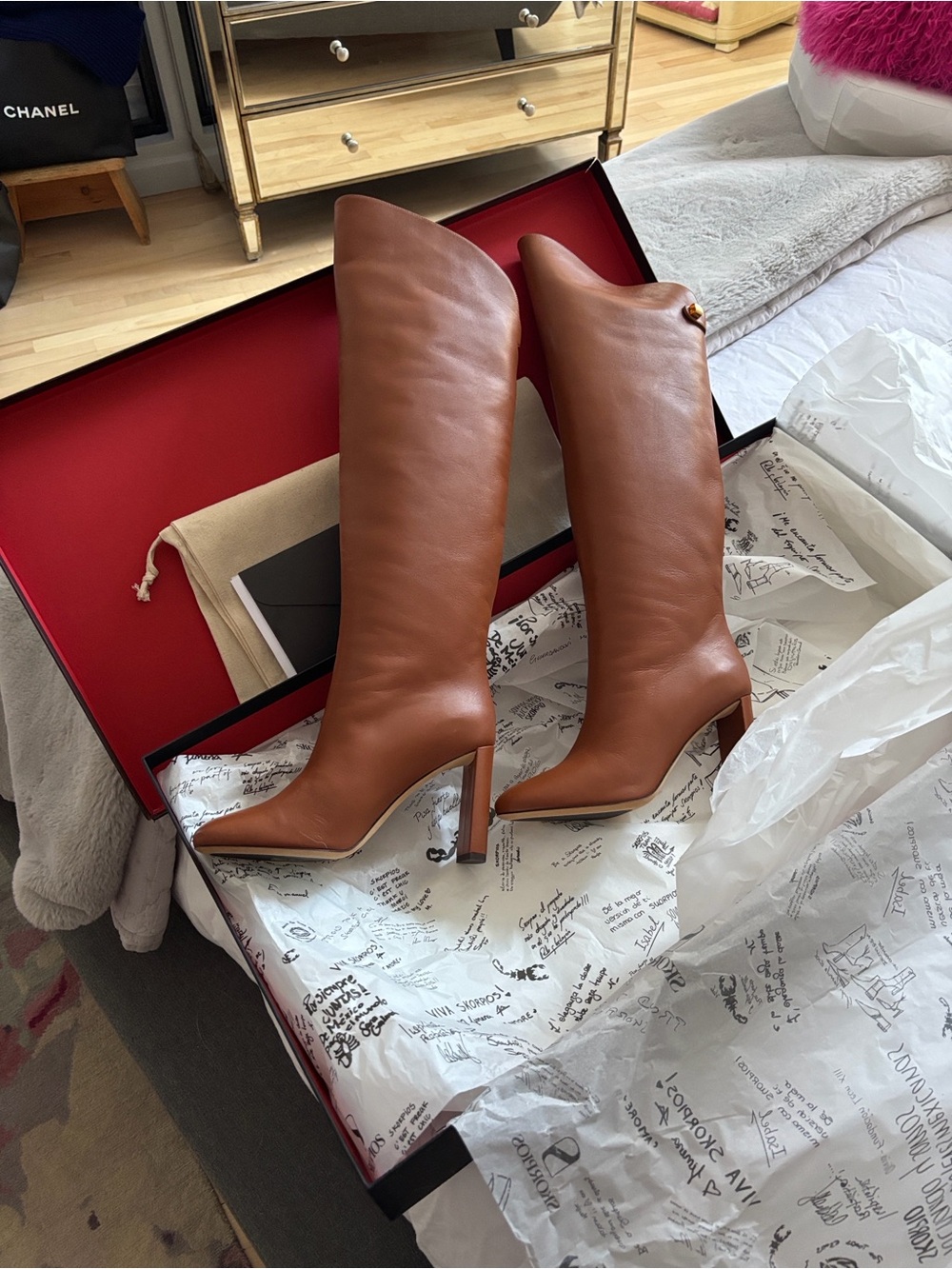 Maisons Skorpio Adriana Tall  Nappa Leather Boots in Cognac
